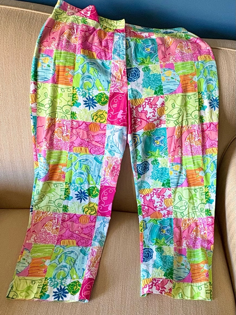 Lilly Pulitzer Bright Summery Patchwork Print Pants, New without tags, Size 12